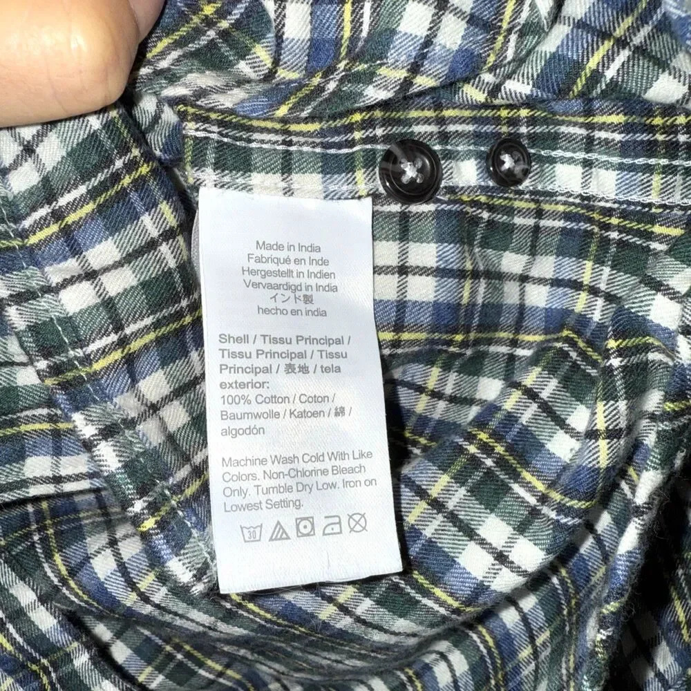 J.Crew Mens Flannel Blue Green White Plaid Long Sleeve Shirt Botton Down Size M